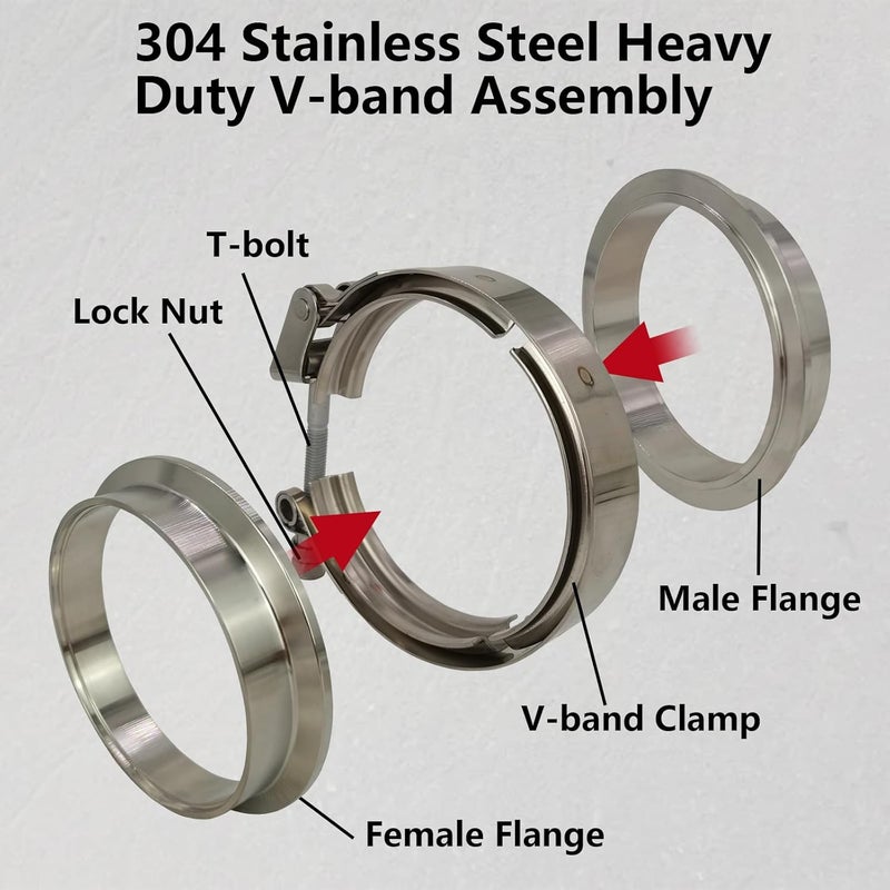 GaeaAuto 2 X 2 inch Quick Release V Band Clamp with Male Female Flanges 304 Stainless Steel for Exhaust Downpipes, 2 Pack - Image 5